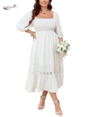 SCOMCHIC Plus Size Fall Maxi Dress A-Line Square Neck Backless